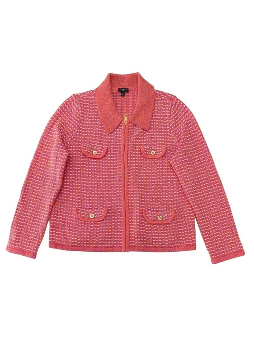 NWT Talbots Collared Full Zip Cardigan Sweater Sz Lp Pink Old Money Quiet Luxury